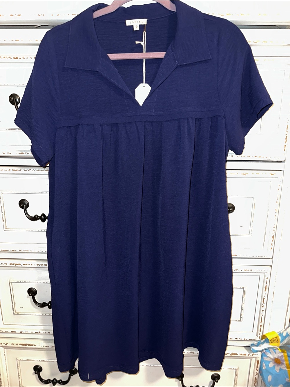 JODIFL Deep Navy Short Sleeve Swing Dress